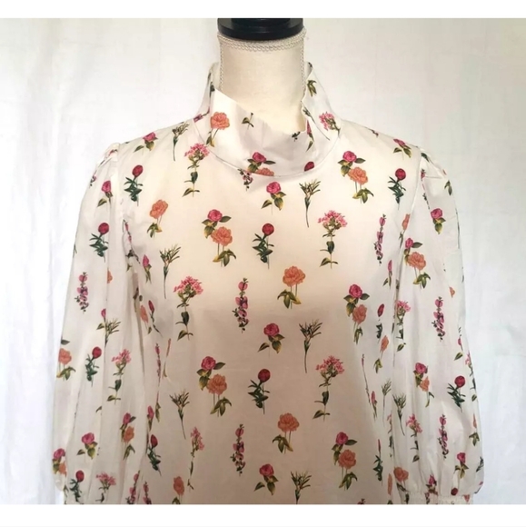 New Buru Designer Floral Bouquet Smocked Waist Mini Skirt Blouse Set Small - Picture 3 of 9